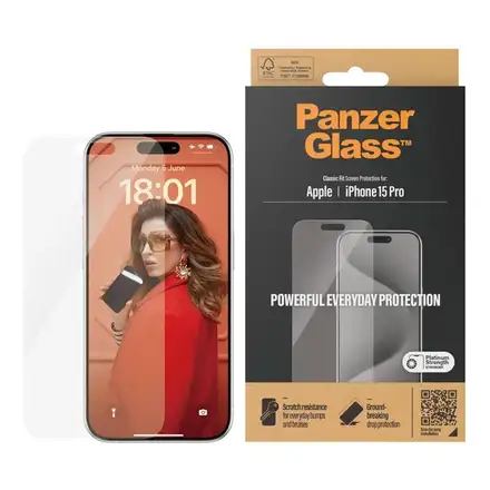 PanzerGlass ochranné sklo Classic Fit pro iPhone 15 Pro-Clear