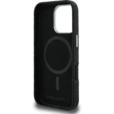Karl Lagerfeld Grained PU Repeated Logo MagSafe kryt iPhone 16 Pro Max černý
