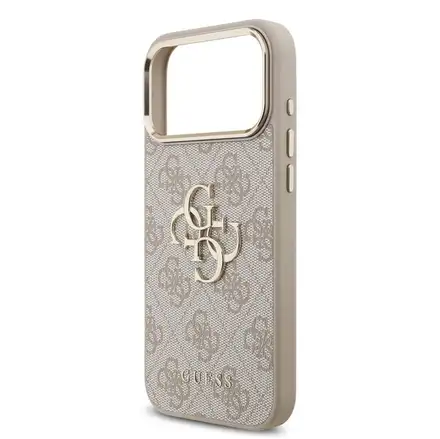 Guess PU Leather 4G Metal Logo Gold Frame kryt iPhone 18 Pro Max růžový