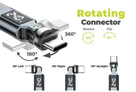 Mobile Origin 240W Display 540° Rotating Cable USB-C to USB-C 1m CB16 - Black