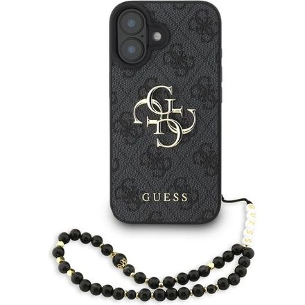 Guess PU 4G Metal Logo Strap kryt iPhone 16 černý