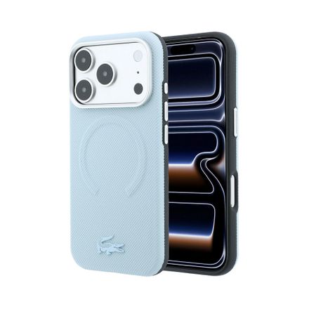 Lacoste PVC Petit Pique Semi Wrap Embossed MagSafe kryt iPhone 18 Pro modrý