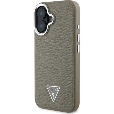 Guess PU Grained Triangle Logo MagSafe kryt iPhone 16 hnědý