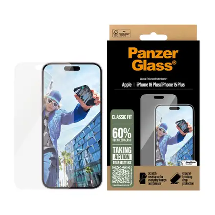 PanzerGlass ochranné sklo UWF Classic Fit pro iPhone 16 Plus/15 Plus-Clear