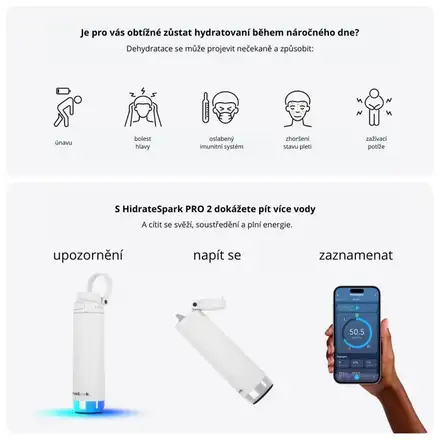 HidrateSpark PRO 2 - chytrá lahev s brčkem, 621 ml, bílá