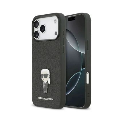 Karl Lagerfeld Fixed Glitter Metal Ikonik kryt iPhone 17 Pro černý