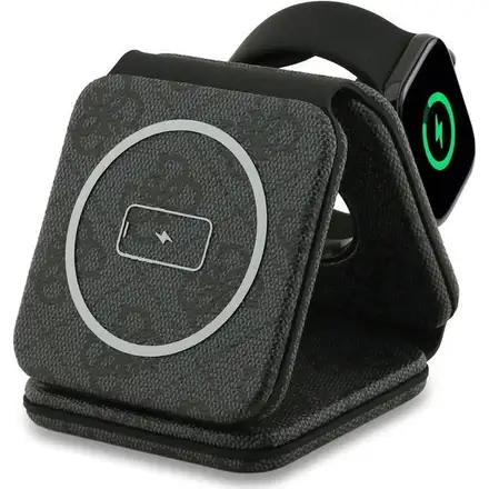 Guess PU 4G MagSafe Bezdrátová Nabíječka 3v1 černá