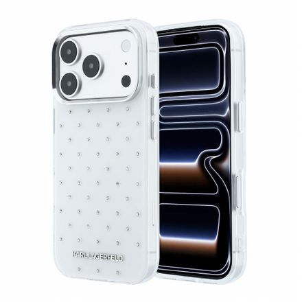 Karl Lagerfeld IML Rhinestones Allover kryt iPhone 18 Pro Max bílý