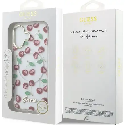 Guess IML Glitter Cherry MagSafe kryt iPhone 17 bílý