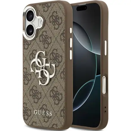 Guess PU Leather 4G Metal Logo Frame kryt iPhone 17 hnědý