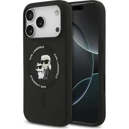 Karl Lagerfeld Liquid Silicone Karl and Choupette MagSafe kryt iPhone 17 Pro černý