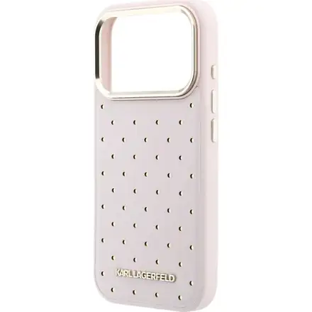 Karl Lagerfeld PU Perforated Gold Dots MagSafe kryt iPhone 17 Pro Max růžový