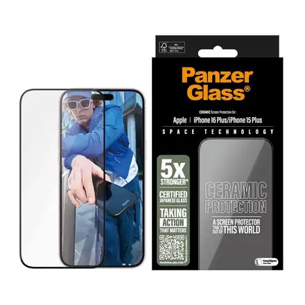 PanzerGlass ochranné sklo UWF Ceramic Protection pro iPhone 16 Plus/15 Plus-Black Frame