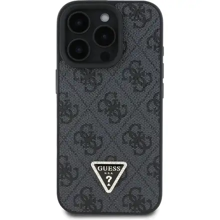 Guess PU 4G Strass Triangle Metal Logo kryt iPhone 16 Pro Max černý