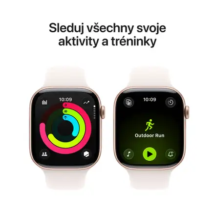 Apple Watch Series 11 GPS 46mm Růžově zlatý hliník se světle ruměným sportovním řemínkem - M/L