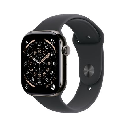Apple Watch Series 11 GPS + Cellular 46mm Břidlicově šedý titan s černým sportovním řemínkem - M/L