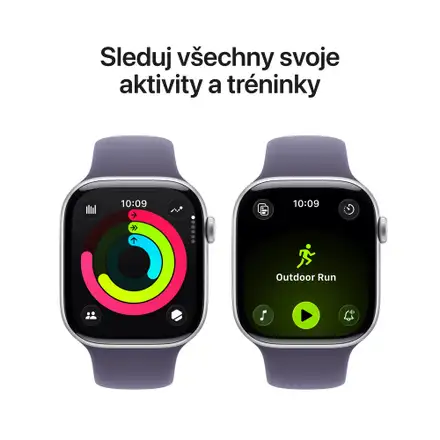 Apple Watch Series 11 GPS 46mm Stříbrný hliník s mlžně fialovým sportovním řemínkem - M/L