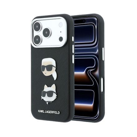 Karl Lagerfeld PU Semi Wrap Saffiano K&CH Heads kryt iPhone 18 Pro černá