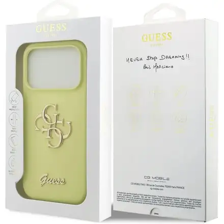 Guess Liquid Silicone 4G Metal Logo kryt iPhone 17 Pro žlutý
