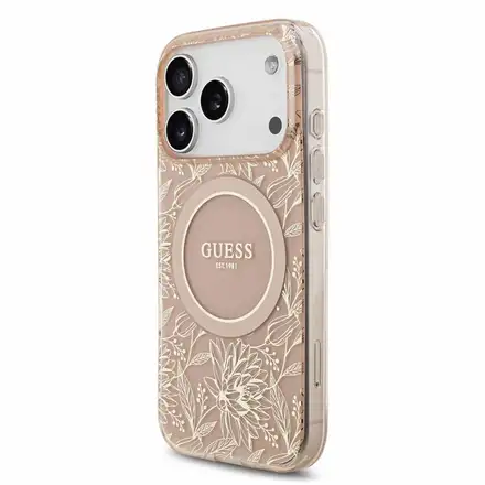 Guess IML Flowers Allover Strap MagSafe kryt iPhone 18 Pro Max růžový