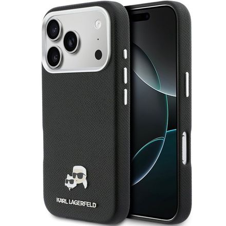 Karl Lagerfeld PU Karl and Choupette Heads Pins MagSafe kryt iPhone 17 Pro Max černý