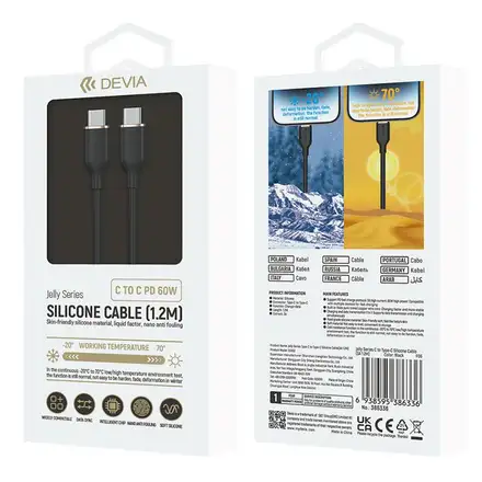 Devia kabel USB-C to USB-C Jelly Series Silicone Cable 1.2m - Black