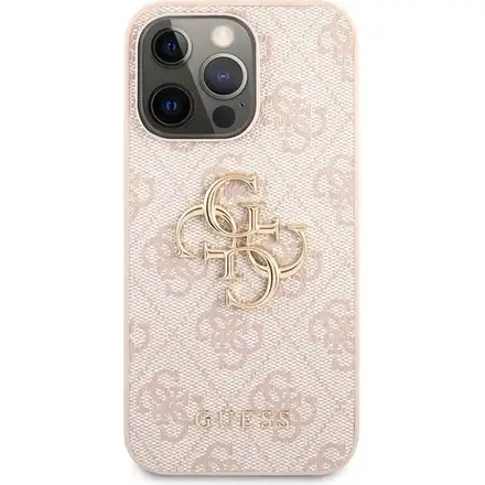 Guess PU 4G Metal Logo kryt iPhone 13 Pro růžový