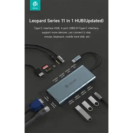 Devia USB-C Hub Leopard řady 11-in-1-Deep Gray