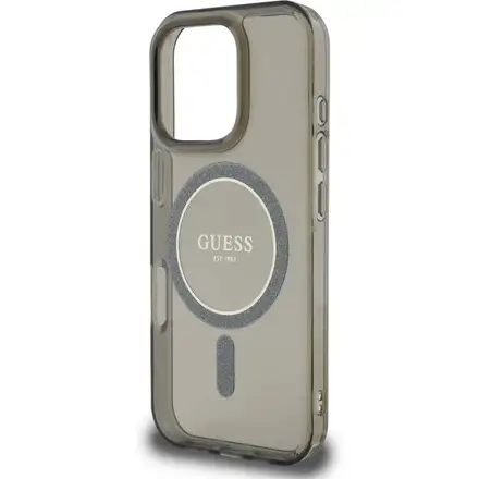 Guess IML Glitter Ring MagSafe kryt iPhone 16 Pro Max černý