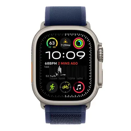 Apple Watch 49mm Blue Trail Loop S/M - Natural Titanium Finish