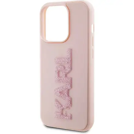 Karl Lagerfeld 3D Rubber Glitter Logo Karl kryt iPhone 15 Max Pro růžový