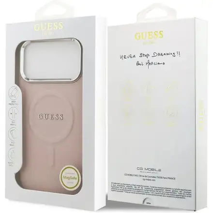 Guess PU Saffiano MagSafe kryt iPhone 17 Pro růžový