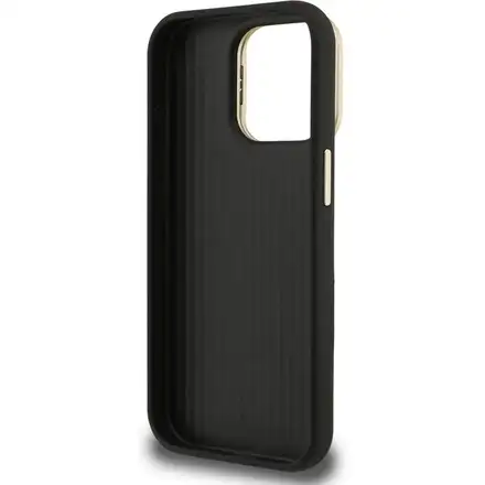 Guess PU Grained 4G Logo Stand Camera Frame kryt iPhone 15 Pro černý