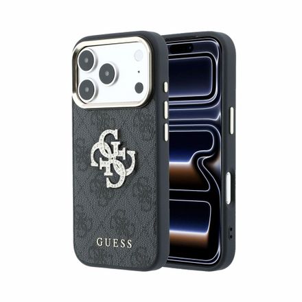 Guess PU 4G Strass Metal Logo kryt iPhone 18 Pro černý