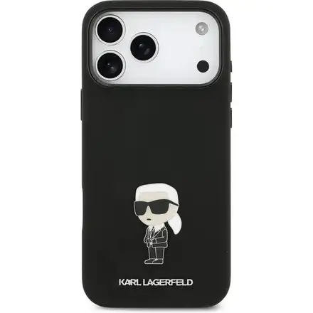Karl Lagerfeld Liquid Silicone Metal Ikonik kryt iPhone 17 Pro černý