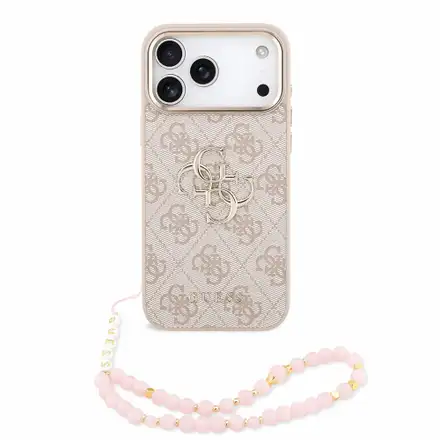 Guess PU 4G Metal Logo Strap kryt iPhone 18 Pro Max růžový