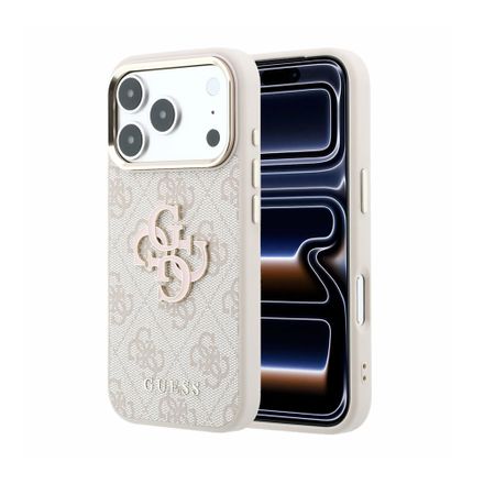 Guess PU 4G Resin Metal Logo kryt iPhone 18 Pro růžový