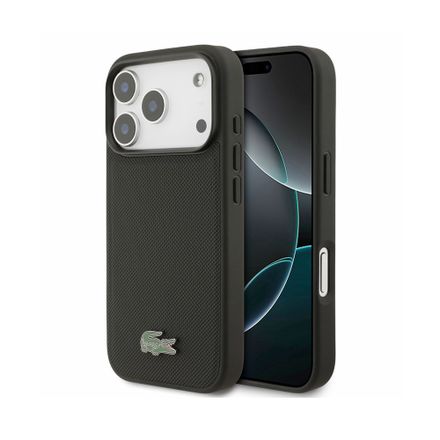 Lacoste PVC Iconic Petit Pique Metal MagSafe kryt iPhone 18 Pro černý