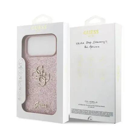 Guess PU Fixed Glitter 4G Metal Logo kryt iPhone 18 Pro Max růžový