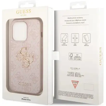 Guess PU 4G Metal Logo kryt iPhone 14 Pro růžový