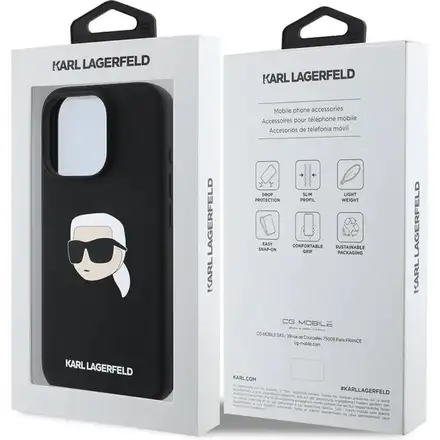 Karl Lagerfeld Liquid Silicone Karl Head MagSafe kryt iPhone 16 Pro černý