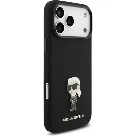 Karl Lagerfeld Liquid Silicone Metal Ikonik kryt iPhone 17 Pro černý
