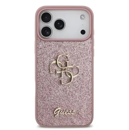 Guess PU Fixed Glitter 4G Metal Logo kryt iPhone 18 Pro Max růžový