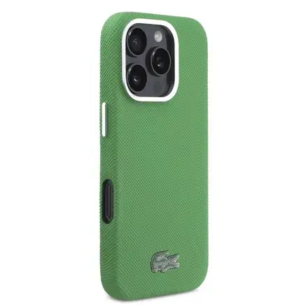 Lacoste PVC Iconic Petit Pique Metal MagSafe kryt iPhone 16 Pro zelený