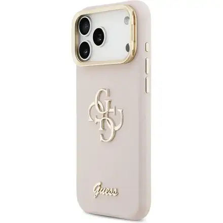 Guess PU Grained 4G Logo Stand Camera Frame kryt iPhone 17 Pro Max růžový