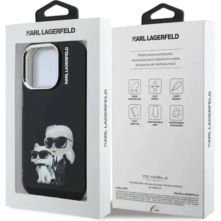 Karl Lagerfeld IML Aquarelle Karl and Choupette kryt iPhone 15 Pro Max černý