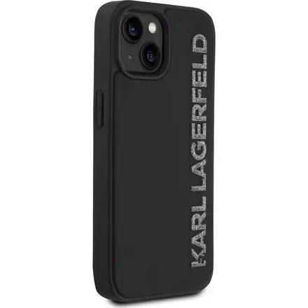 Karl Lagerfeld 3D Rubber Glitter Logo kryt iPhone 14 černý