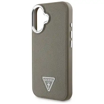 Guess PU Grained Triangle Logo MagSafe kryt iPhone 16 hnědý