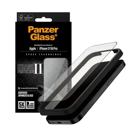 PanzerGlass ochranné sklo UWF Ceramic II pro iPhone 17/16 Pro - Black Frame