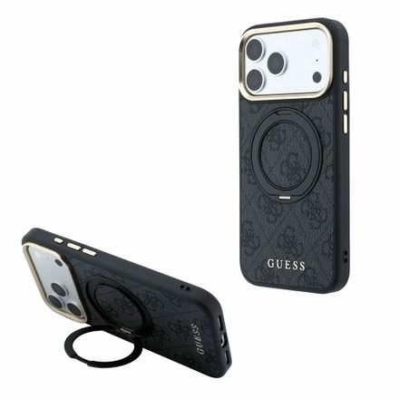 Guess PU 4G Ring Stand MagSafe kryt iPhone 18 Pro Max černý